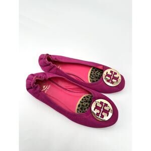Tory Burch Hot Pink Cheetah Print Lining Casual Ballet Flats Women's Size 37-6.5